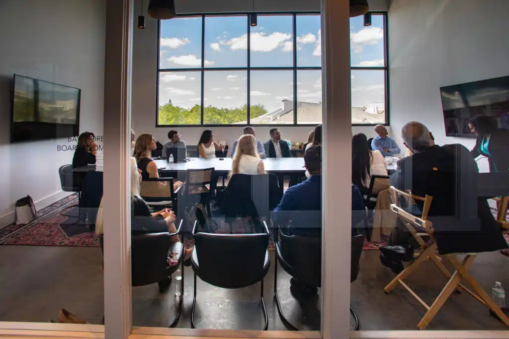 Team meeting about hiring interim leaders