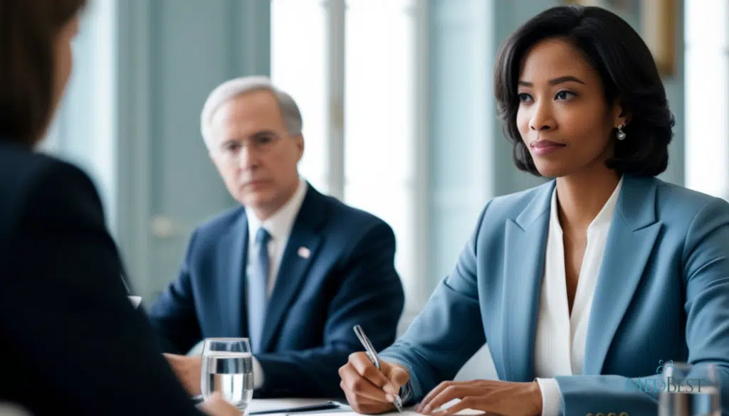 Succession planning with 3 people sitting around a desk
